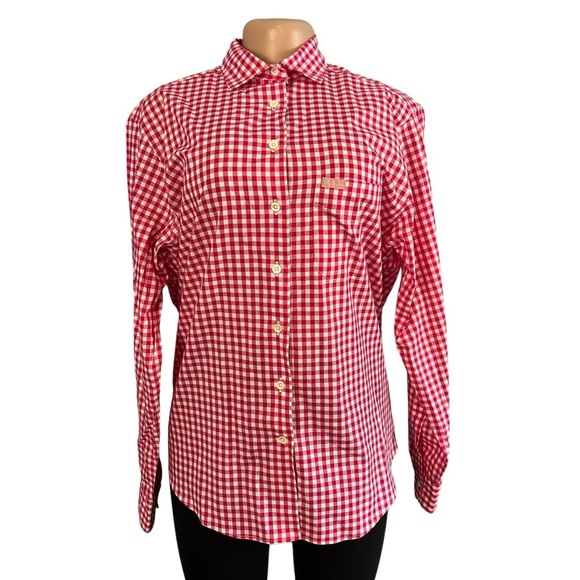 3/$30 🍂 Façonnable Gingham Print Dark Pink Long Sleeve Button Down Shirt - Picture 1 of 11